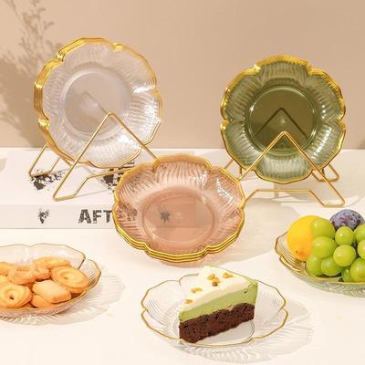 Piatti da Dessert in Plastica Trasparente Bordo Dorato Design Floreale Leggeri Indistruttibili per Ristorante Tè Pomeridiano Torta