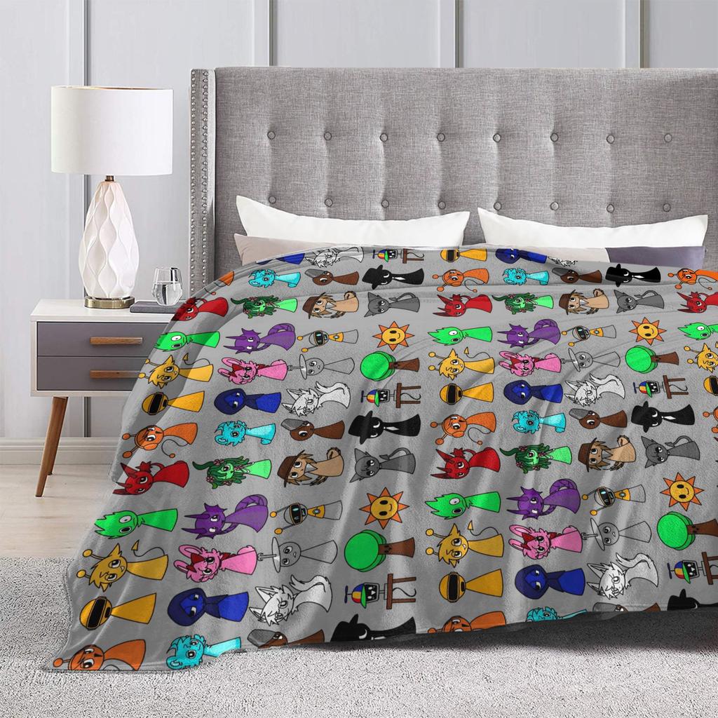 Sprunki Spiel-Flanelldecke, originelle Kuscheldecke für Zuhause, Hotel, Sofa, 125 x 100 cm, flauschig, dünn, Steppdecke