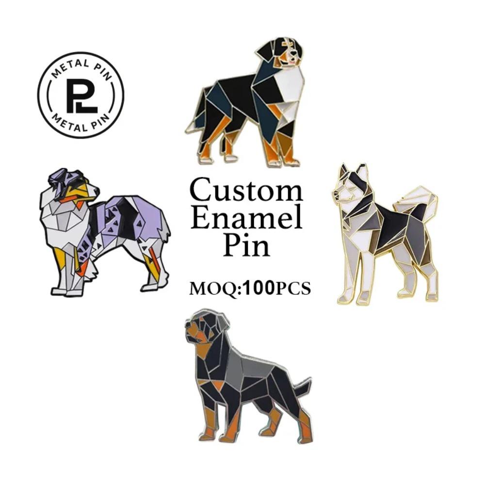 Low-Poly Dog Badge, Creative Design Customizable Pin, Personalized Enamel Brooch, Bulk Custom Badge Manufacturing Customize