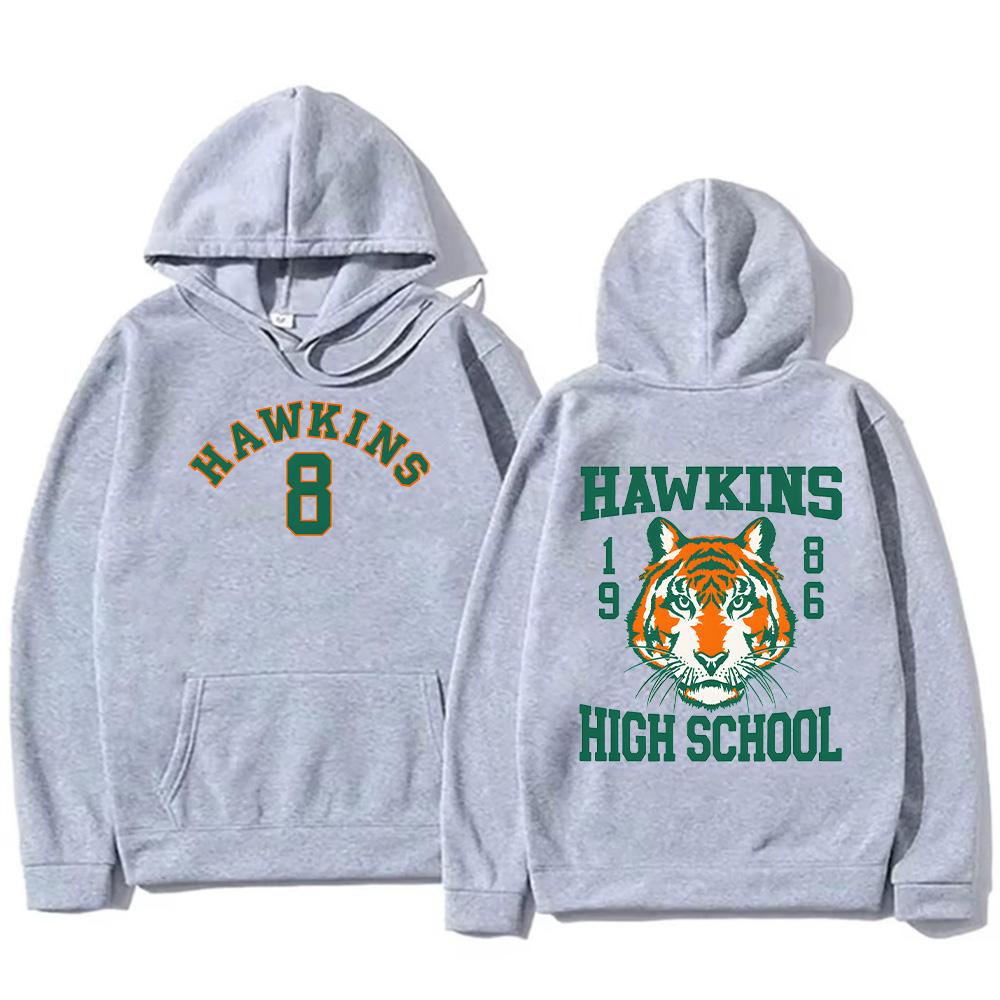 Hawkinss Tigers Hoodie Fashion Trendy Cartoon Print Sweatshirts Men's Women's Loose Pullover Oversized Casual Streetwear Clothes
