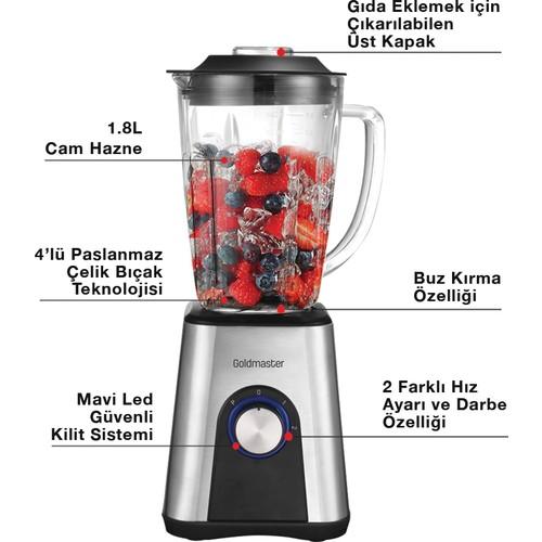 Goldmaster GM-7254 Szklany dzbanek ze stali Frape Kruszarka do lodu ze stalowym dzbankiem