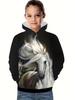Sudadera con capucha de manga larga para niña con estampado de caballo en 3D, ropa cómoda para niños.