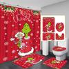 Christmas Green-Haired Pattern Shower Curtain Four-piece Set With 12 Hooks Polyester Waterproof Shower Curtain.