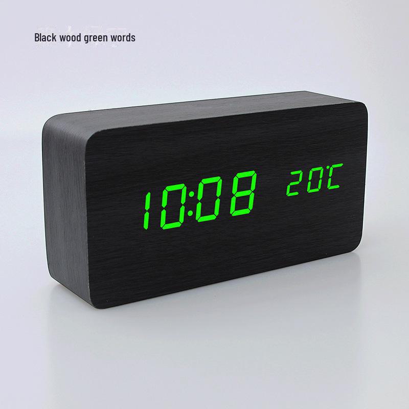 Simple LED Display Wooden Alarm Clock with Voice Control for Students and Children