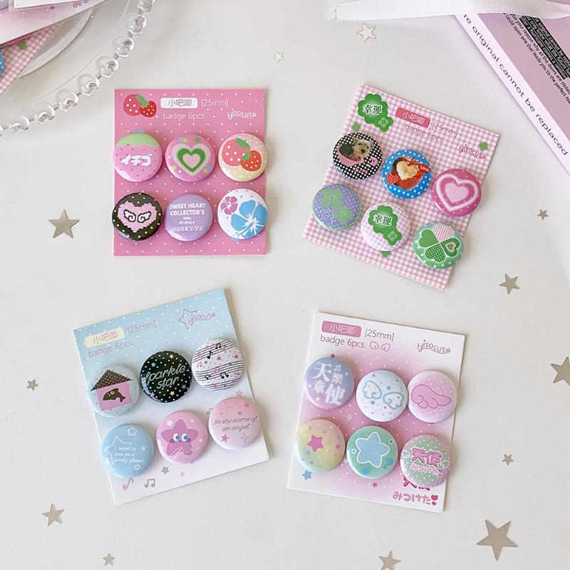 Y2K Kawaii 6/24Pcs Cartoon Badges Japanese Retro Look Ideal for DIY Arts and Crafts