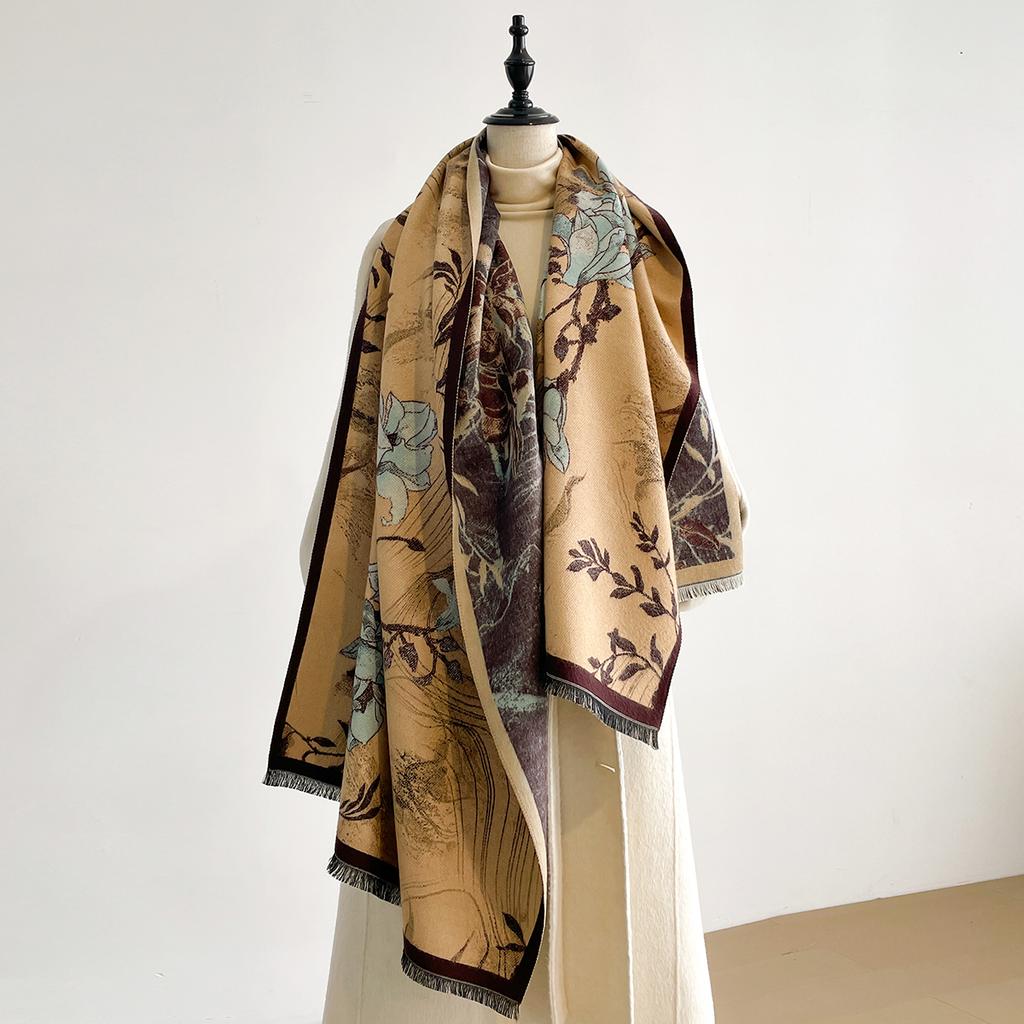 Luxury Winter Cashmere Double-Sided Design Scarf Women Warm Pashmina Blanket Poncho Scarves Female Oil Painting Shawl Bufanda