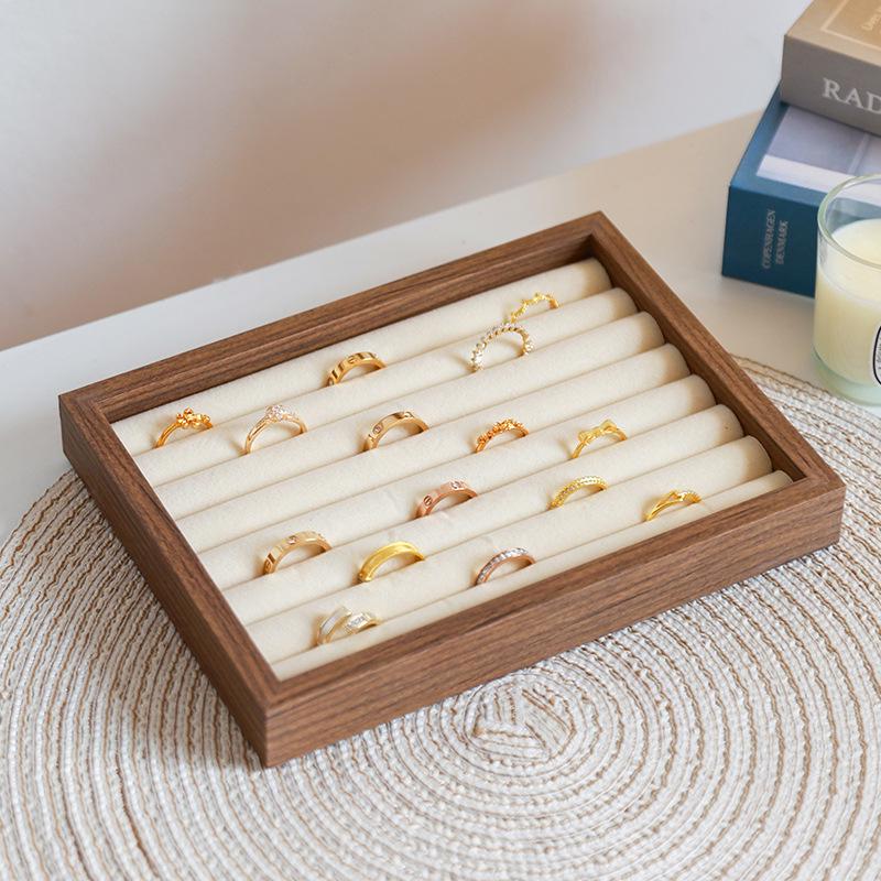 Walnut Wood Jewelry Tray: Ring & Earring Display Box for Live Streaming & Street Stall Events