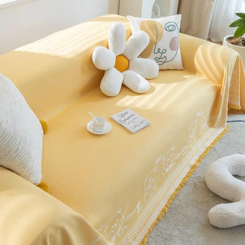 New Soild Color Sofa Covers Towel Soft Cute Cartoon Cover for Living Room Bay Window Pad L-shaped Sofa Decor