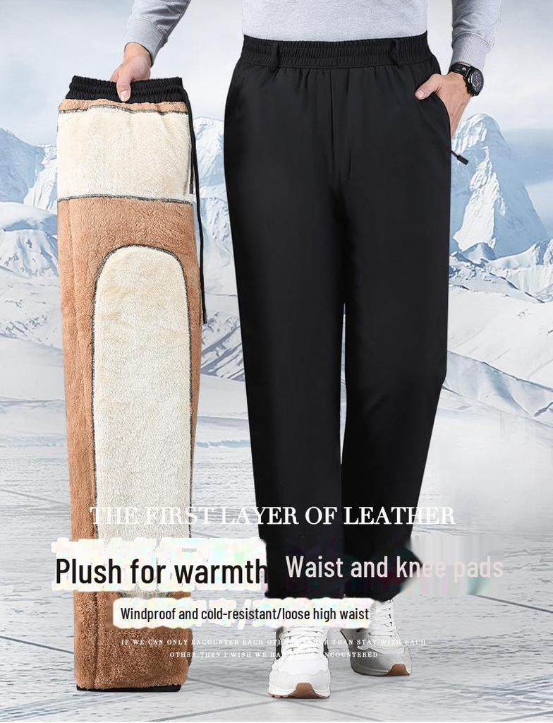 Herren Verdickte Lässige Winterhose - Warme Baumwoll-Samt-Hose für Mittelalte & Ältere