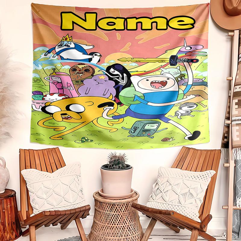 Personalized Adventure Time Background Tapestry,Custom Name Birthday Party,Multifunctional Wall Decoration for Home Decor,Various Occasions