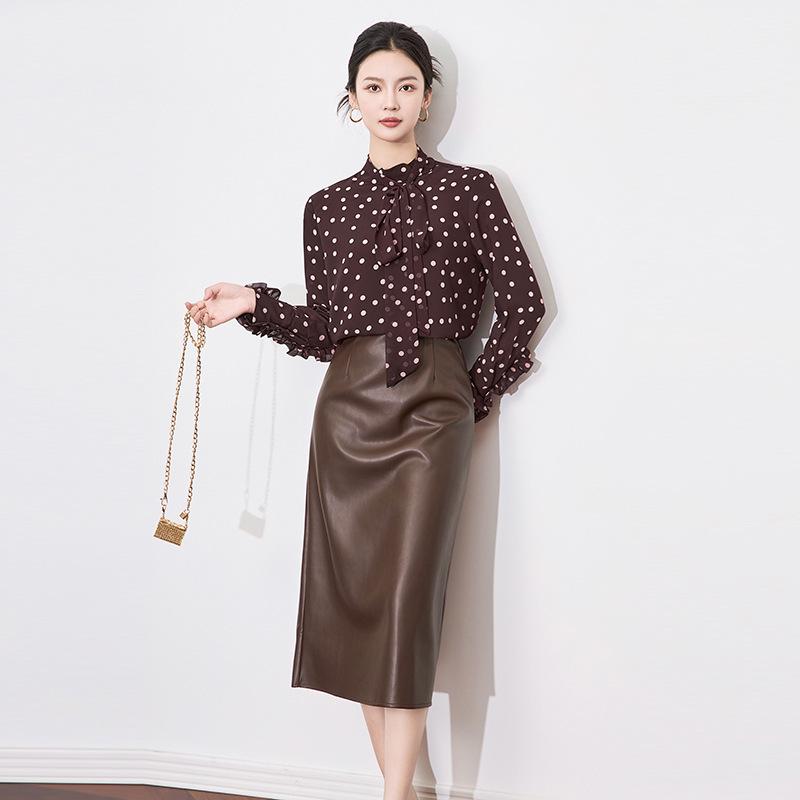 Elegant French Polka Dot Chiffon Shirt: Stylish Bow Design for Early Spring