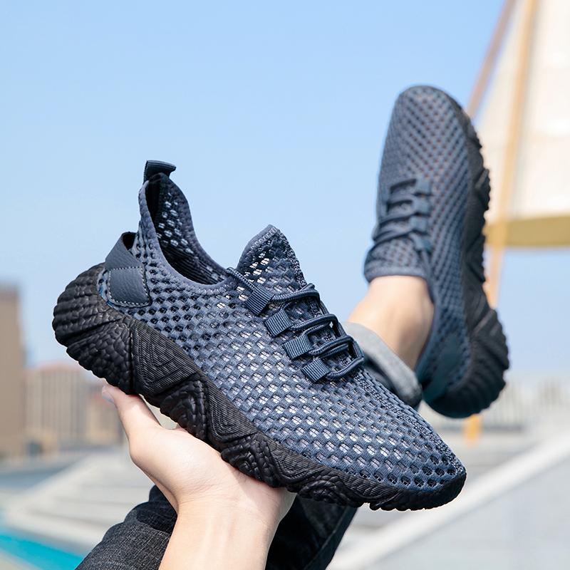 Summer New Men's Breathable Mesh Shoes, Lightweight and Non Slip Running Shoes, Black Flat Bottomed Women's Casual Sports Shoes