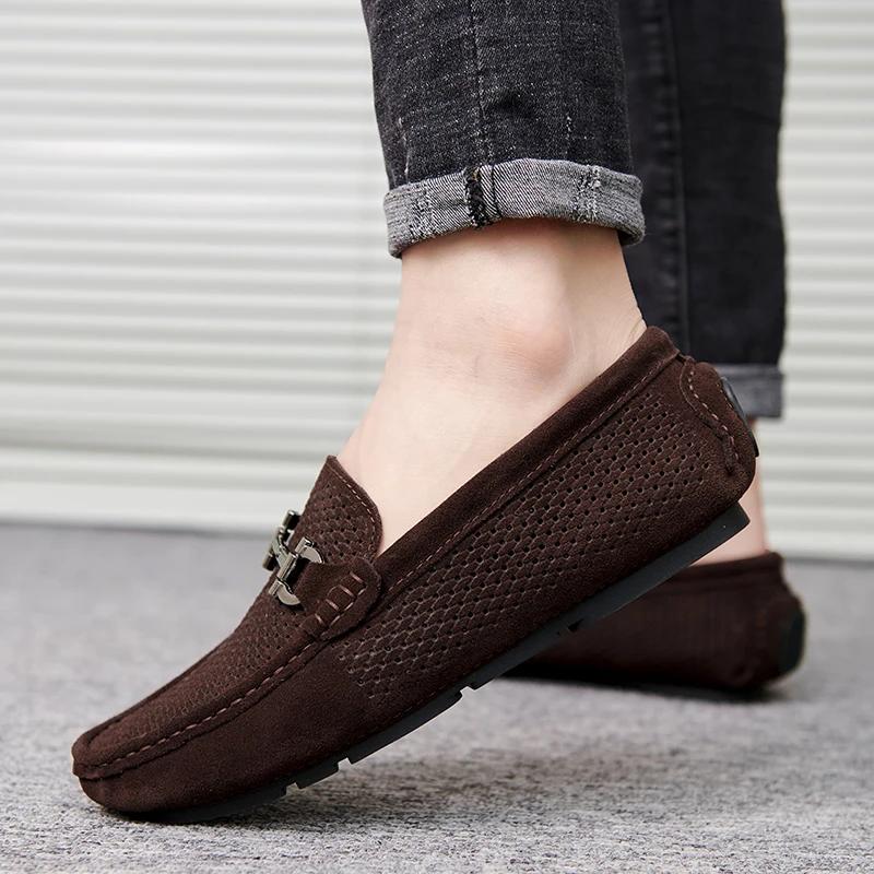 Fashion Size 37-46 Breathable Suede Leather Loafers Men Hot Sale Flat Men's Shoes Classic Driving Shoes Fashion Casual Summer Moccasins