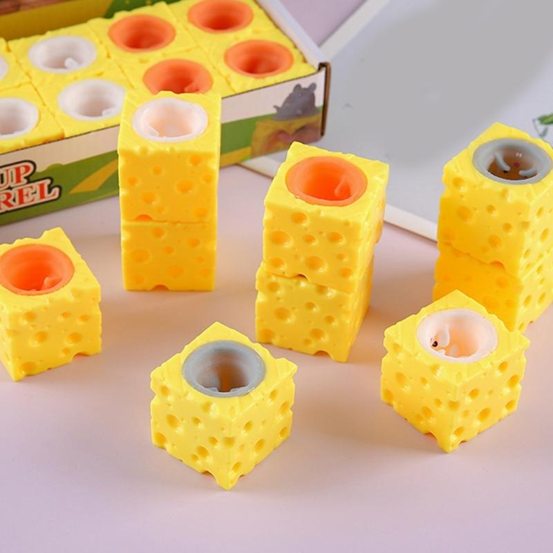 Squeeze Cheese Stress Ball Mouse Shaped Sensory Squeeze Toy For Adults Children Office Home Use Soft Durable TPR Material