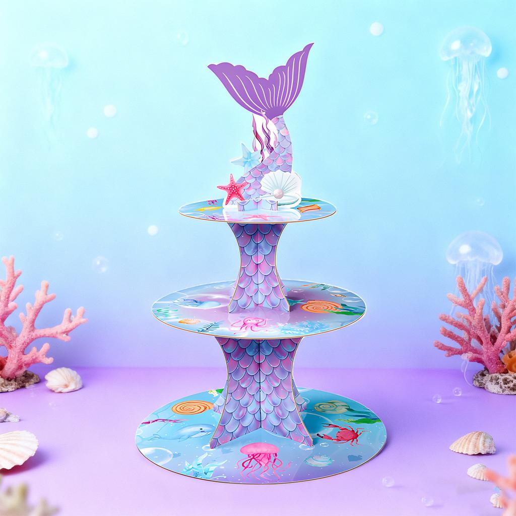 Fishtail Theme Three Layer Paper Cake Stand Birthday Cake Dim Sum Dessert Ornament Party Ornament