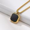 Stainless Steel Square Pendant Necklace Men Long Chain Layered Hip Hop Jewelry Geometric Titanium