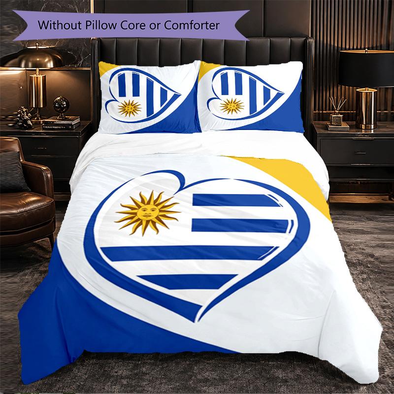 Uruguay Football Pattern 3 Pieces Bedding Set Soft Microfiber Duvet Cover with Pillow Cases for Bedroom