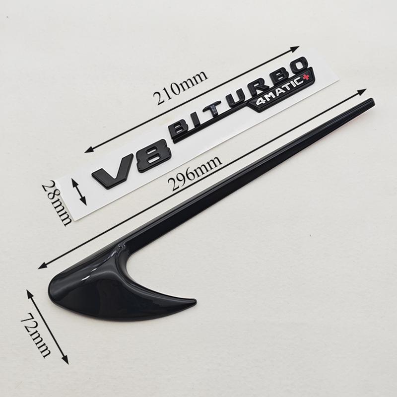 2pcs 3D ABS Vent Fender Trim Emblem Blade V8 BITURBO 4MATIC Logo Car Sticker Fender Badge For Mercedes Benz E300 E400 E53S E63S