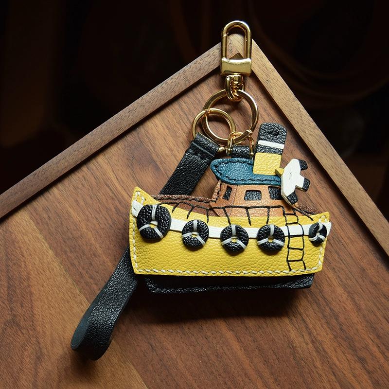 My Little Fishing Boat/original Design Leather Handmade Car Key Bag Pendant Female Hipster Key Chain