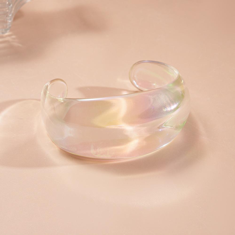 Colorful Wide Cuff Bangle Geometric Transparent Opening Bangle Jewelry Resin Bracelet  Women