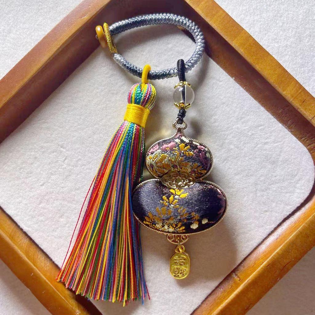Double-sided Gourd Tassel Charm: Fu Lu Wealth & Blessings Keychain Pendant Ornament