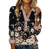 Damen lockeres V-Ausschnitt langärmeliges Knopfleisten-Blumen-Pullover-Oberteil