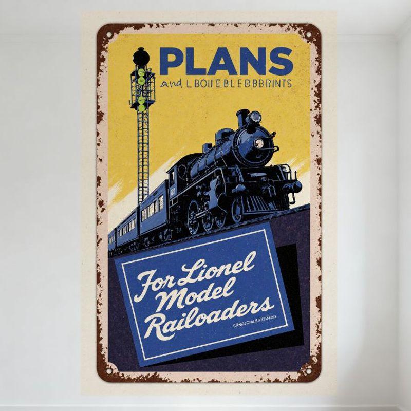 

Vintage Lionel Model Railroaders Tin Sign Metal Sign with Train & Signal Tower for Bar Home Wall Decor Retro Blueprint Style 8x1 20x30cm（7.8x11.8inch）