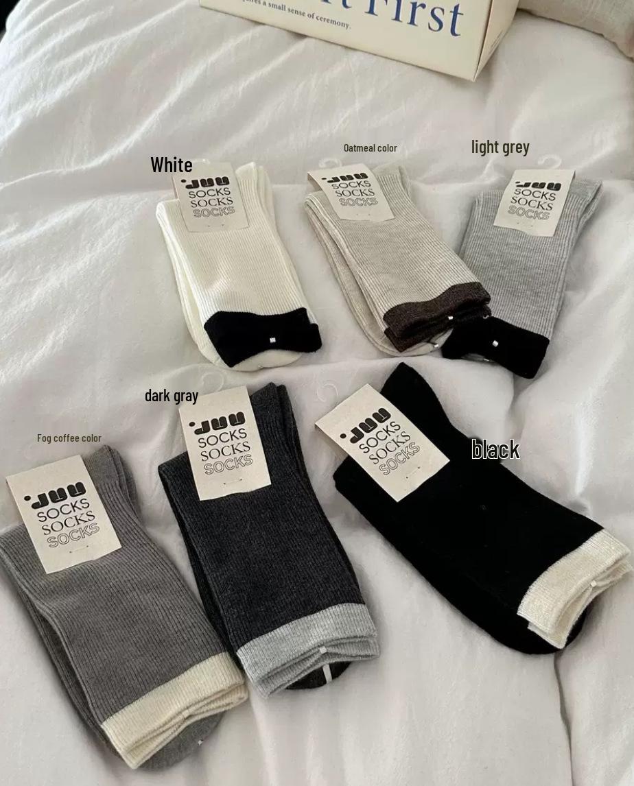 

Модные японские шерстяные носки до середины икры в стиле колор-блок - Полосатые, Теплые, Плотные и Стройнящие для Осени/Зимы