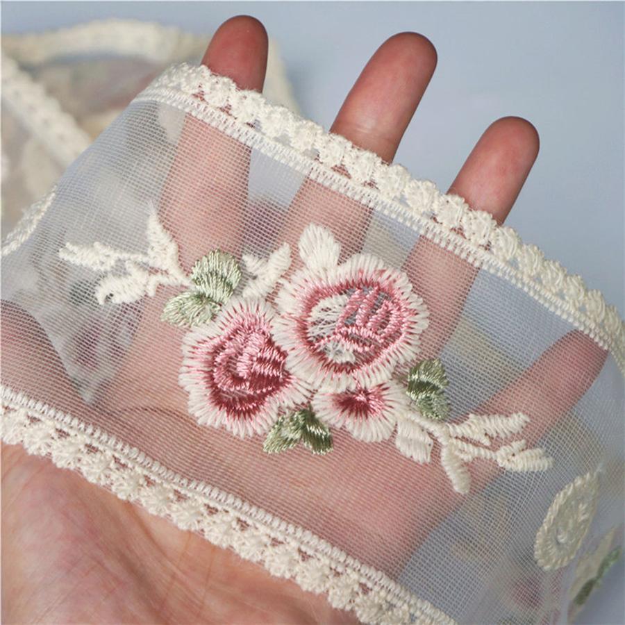 1Yard Vintage Rose Blossom Embroidery Lace Ribbon Decoration Clothing Accessories