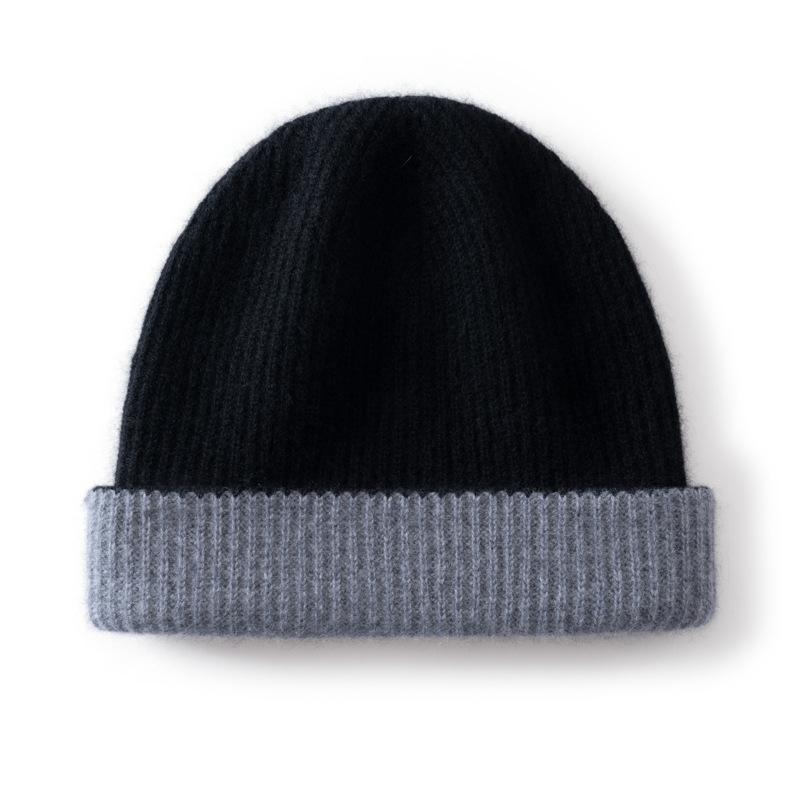 Double cashmere hat men's and women's autumn and winter versatile knitted hat thickened warm color matching bag head hat cold hat