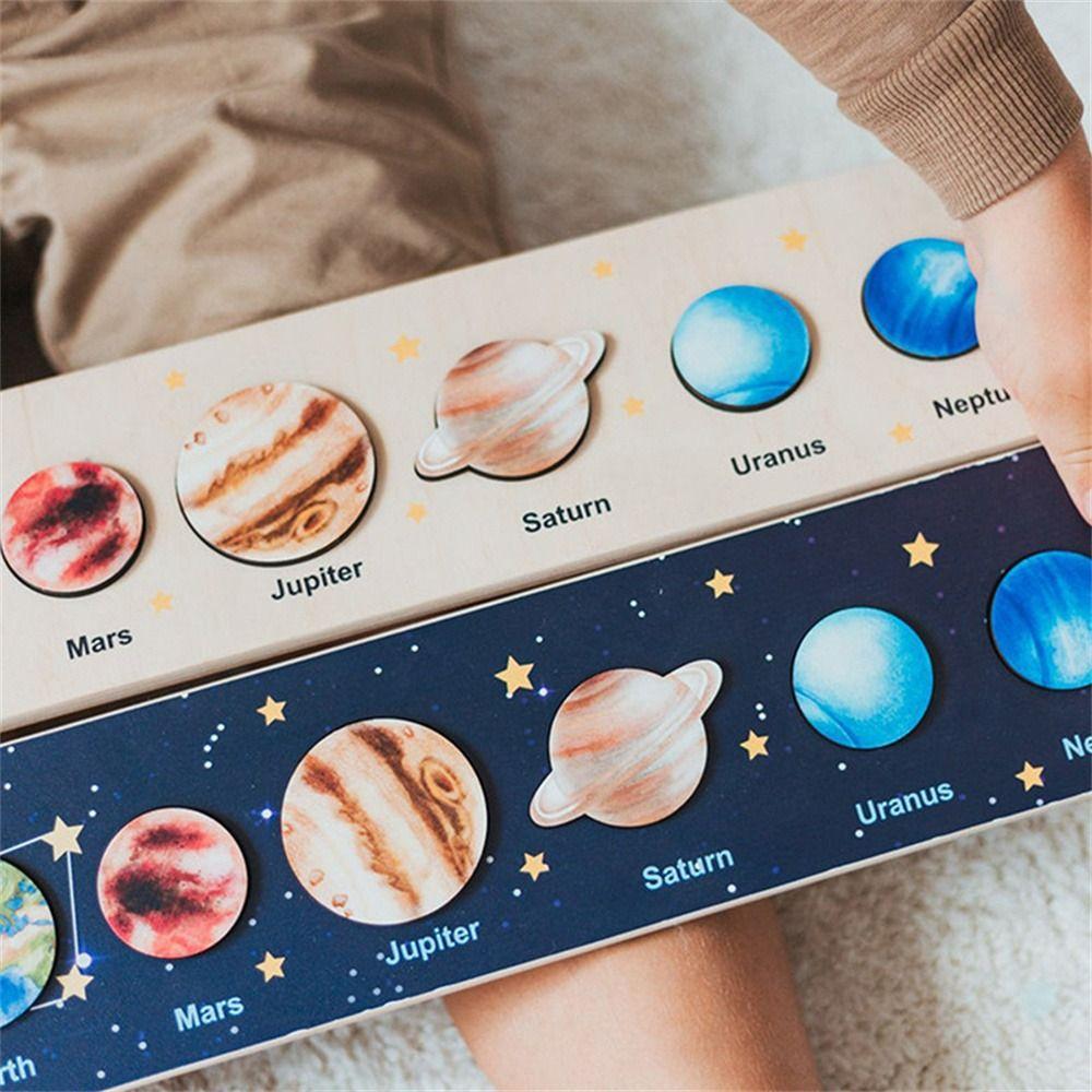 Children Planet Matching Science Planet Puzzles Wooden Puzzle Jigsaw Tray Solar System Puzzle