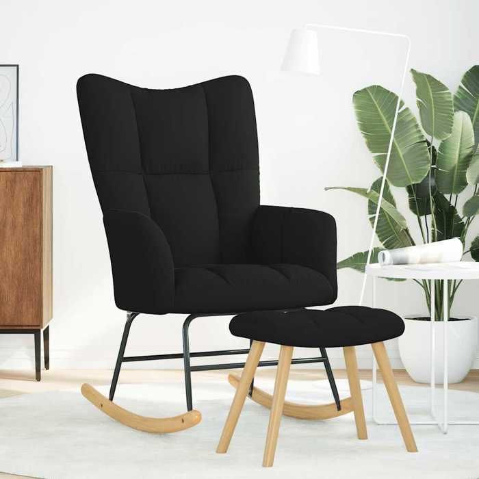 VidaXL Chaise à bascule avec repose-pied Noir Tissu, chaise, chaise de relaxation, fauteuil relax, chaise de salon, bascule, 4016802