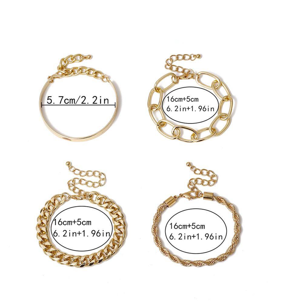 European & American Jewelry Alloy 4-Piece Set: Hip-Hop Cuban Bracelet & Punk Metal Twisted Rope Chain Cuff