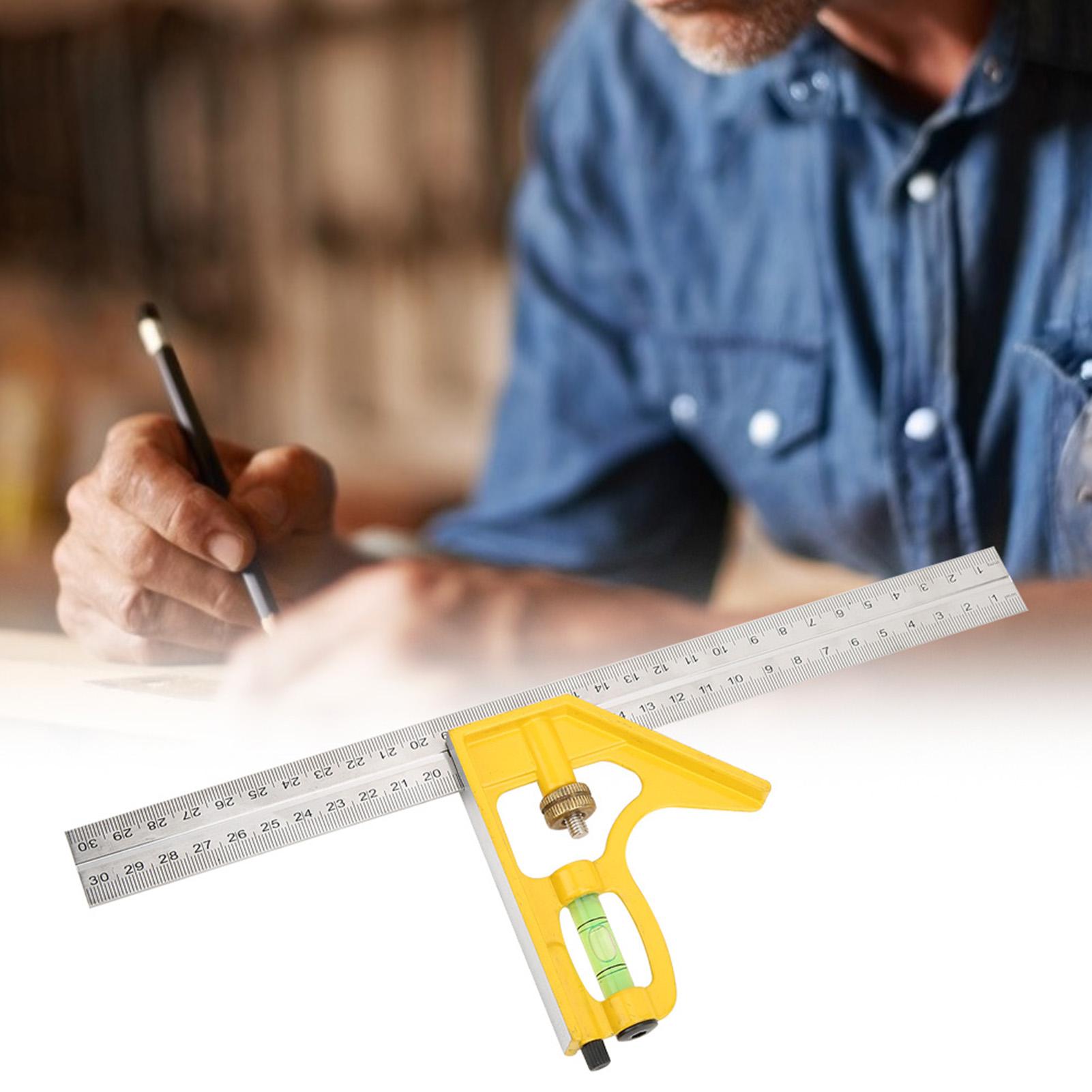 

300 мм регулируемый многофункциональный прямоугольный комбинированный угольник 45 градусов 90 градусов измерительная линейка с уровнем