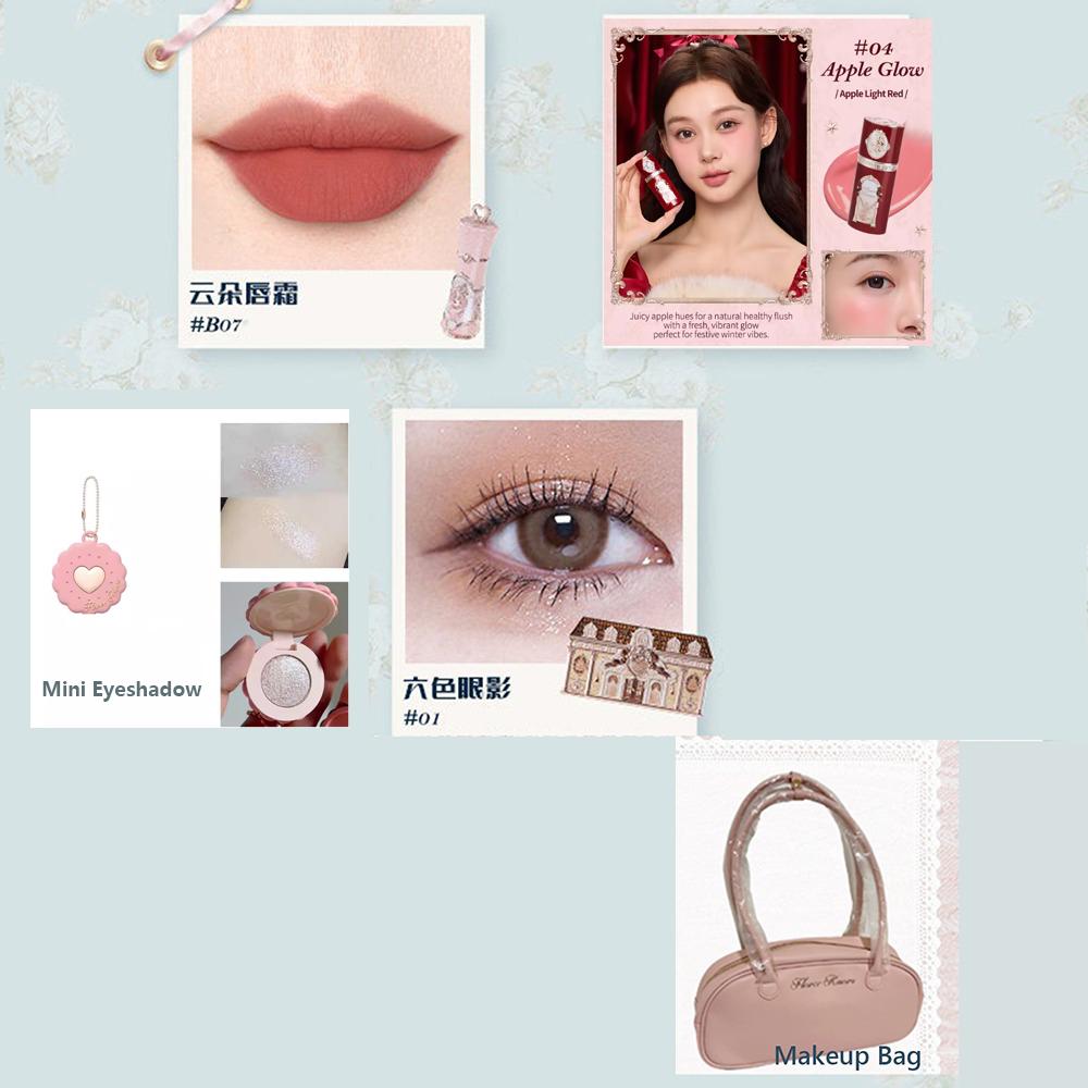 Flower Knows Makeup Gift Box Shimmer Eye Shadow Palette,Eyeliner Cupid Lipstick Full Coverage Concealer All-in-One Beauty Kit