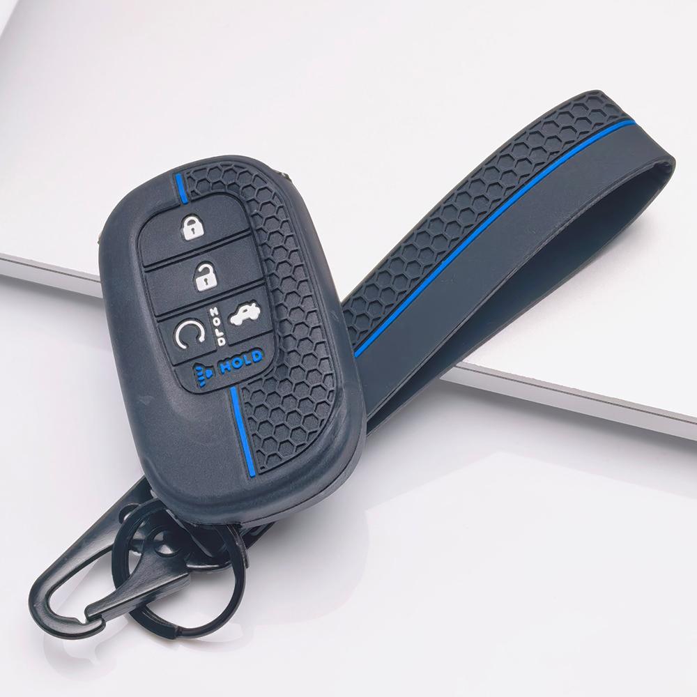 Soft Silicone Smart Key Sleeve for Honda Fit Civic Accord Inspire HRV CRV Pilot with Keychain Honeycomb Texture Racing Stripe Smart Key Fob Sleeve чёрный