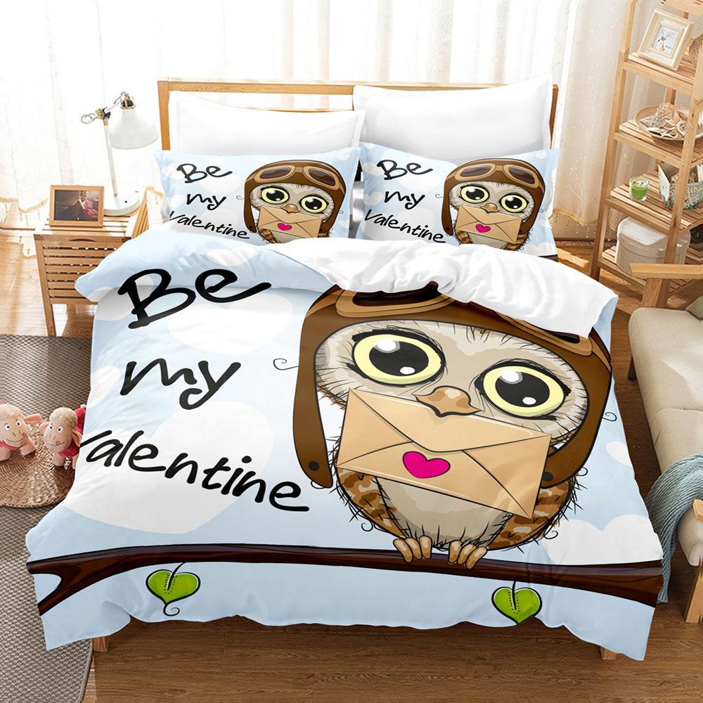 Comforter Owl Bedding Set Lovely Green Cartoon Owl For Kids Boys Girls Bird Animal Print Decor