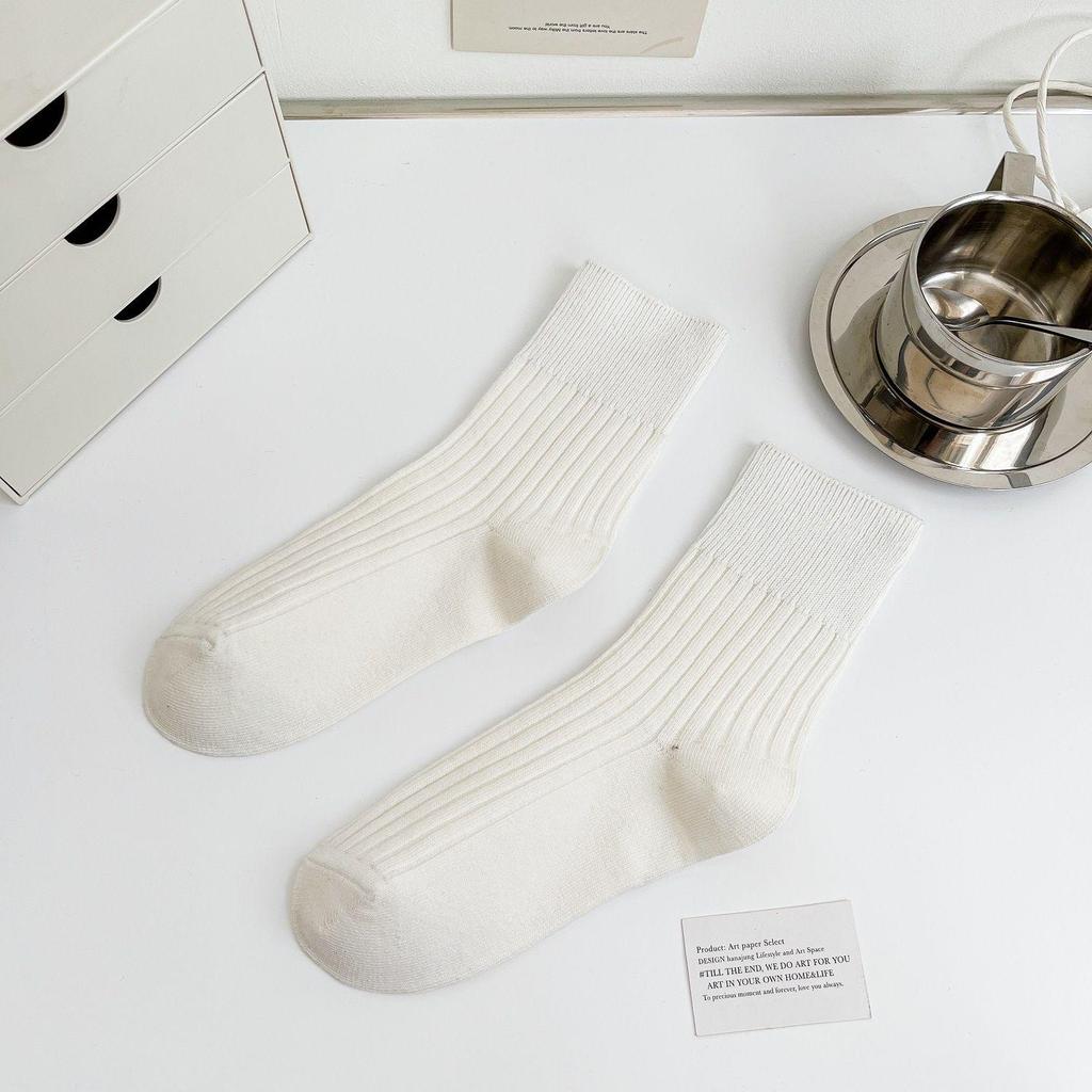 Women's White Long Cotton Mid-Tube Socks - Trendy Japanese-Inspired Summer Style with Loose Fit
