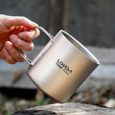 Lixada 550ml Double Wall Titanium Water Cup Tea Cup Coffee Mug for Home Office Outdoor Camping