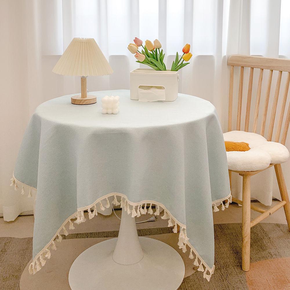Japanese Tassel Cotton Linen Tablecloth - Stylish and Fresh Decoration for Round Coffee or Dining Tables