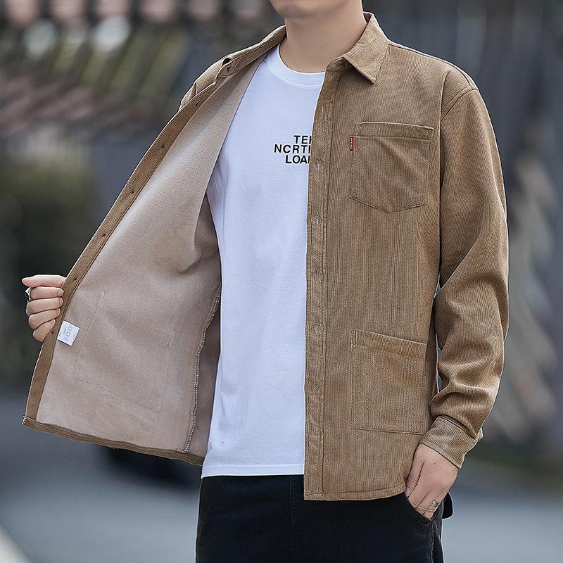 

Мужская вельветовая рубашка из толстого бархата, рубашка, куртка, новый стиль, повседневная, теплая, с несколькими карманами, свободный и универсальный топ XL ((65kg-75kg))