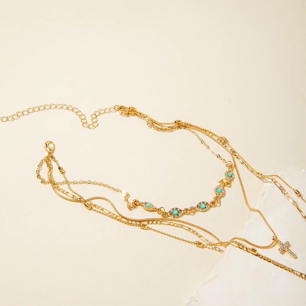 Bohemian Retro Flower Cross Necklace Feminine Simple Multi-layered Collarbone Exaggerated Necklace