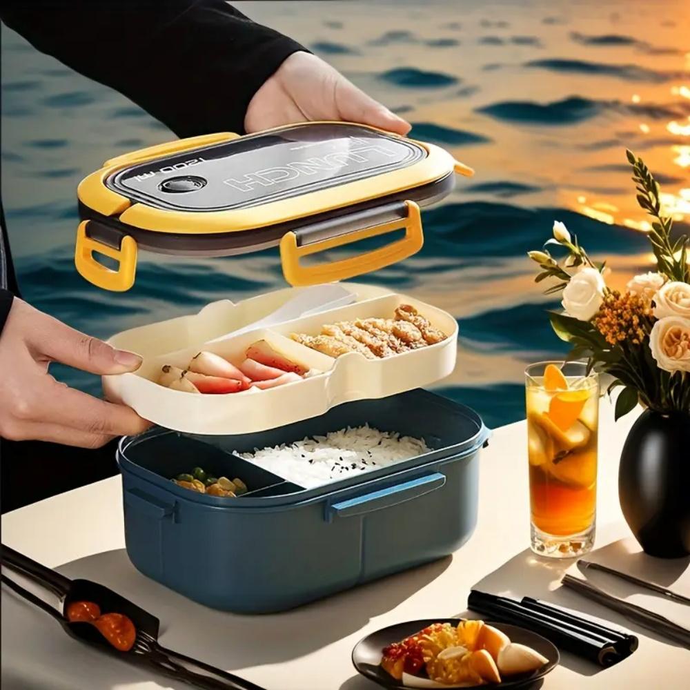 Bærbar Forseglet Matboks 2 Lag Mesh Barn Lekkasjesikker Bento Snackboks med Bestikk Mikrobølgesikker Matbeholder