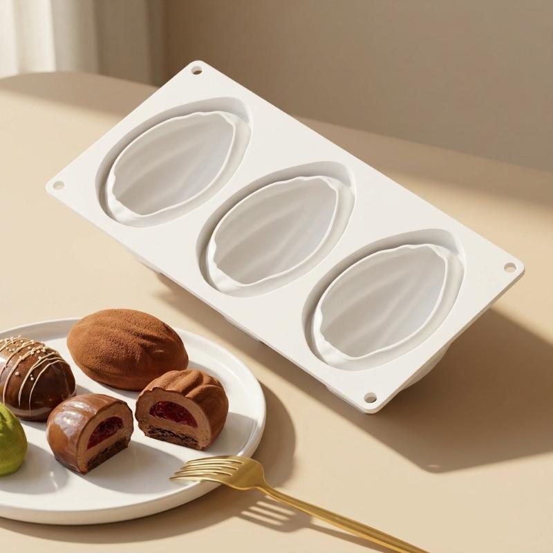 New 3-Cell Almond Design Silicone Chocolate Mold French Mousse Cake Mould Dessert Baking Tools Kitchen Silicone Bakeware