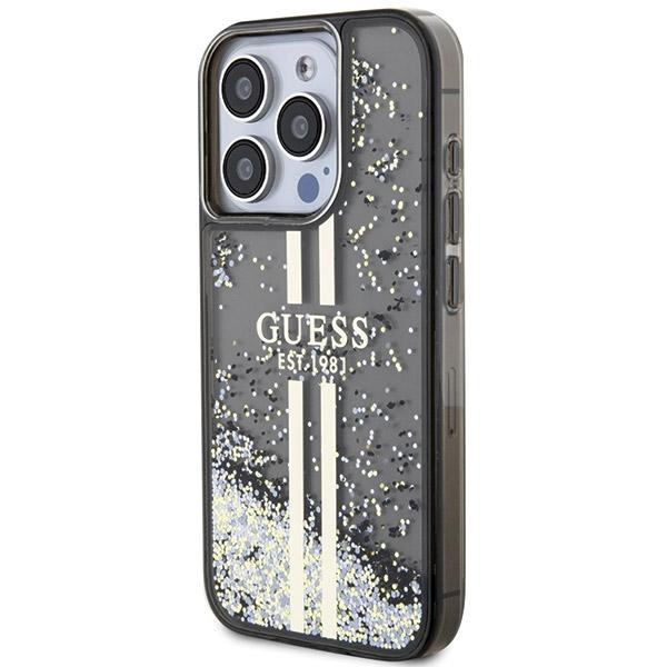 Guess Guhcp15Llfcsegk Iphone 15 Pro 6.1 Czarny/Black Hardcase Liquid Glitter Gold Stripes