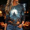 Women's Halloween Printed Neck Long Sleeve Pullover Top