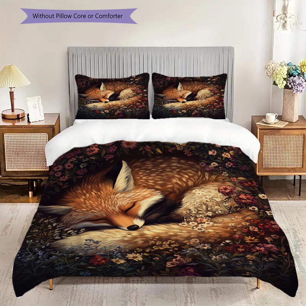 Fuchs-Muster Bettwäsche Steppdecke Set Bettbezug Kissenbezug Heimdekoration Geburtstagsgeschenk (1 Bettbezug + 2 Kissenbezüge, ohne Füllung)