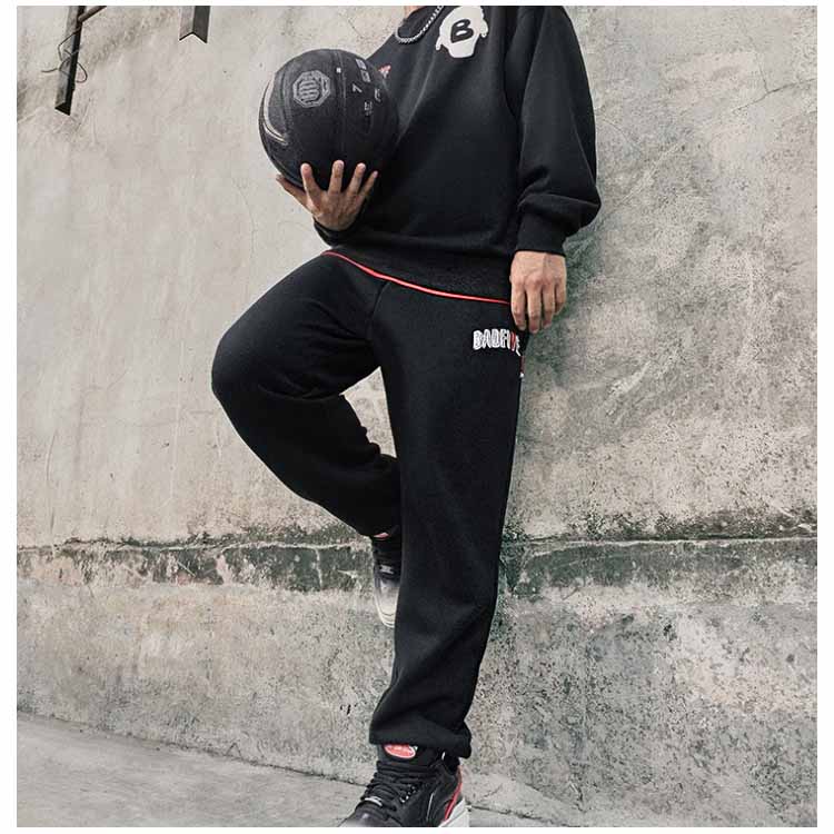 Li Ning Badfive Solid Mid-Waist Cuffed Fleece Knit Sports Pants Men Bottoms Black AKLT879-6