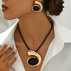 1pc Exaggerated Long Geometric Pendant Necklace And Earrings,  Adjustable Length Sweater Chain For Women New Year's Gift For Daily Wear