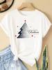(Asian Size) New Year T Clothing Short Sleeve T-shirts  Print Merry Christmas Letter Style 90s O-neck Women's Top Fashion Holiday Graphic Tee